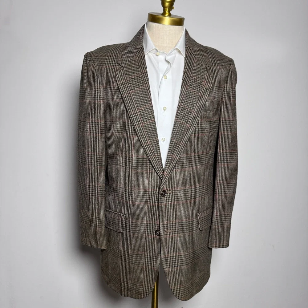 Banana Republic Sport Coat Mens 40L Brown Glen Plaid Wool Two Button Blazer